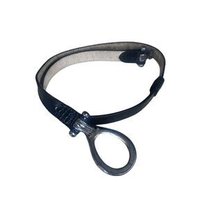 Amiee Lynn Black‎ Leather Belt with Silver Oval Metal Loop & Hook MD